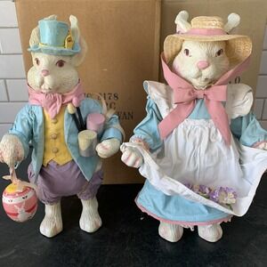 Set 2 Vintage Midwest of Cannon Falls Easter Egg Bunny Rabbit Fabric Mache 11.5"